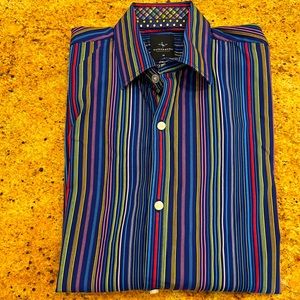 TAILORBYRD BOYS COLORFUL COTTON STRIPED BUTTON UP SHIRT WITH CONTRASTING CUFFS